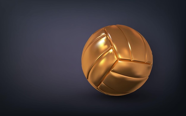 3d realistic golden volleyball ball on dark background Vector illustration