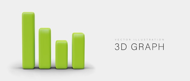 Vector 3d realistic green graph with shadow poser with graph for business on gray background