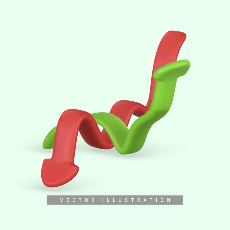 Vector 3d realistic green red arrow up down in cartoon style vector illustration