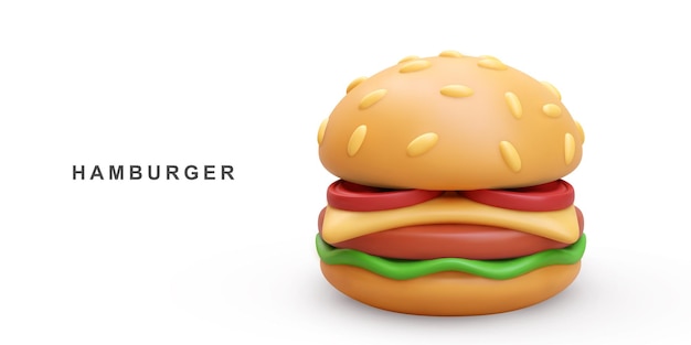 Vector 3d realistic hamburger on white background