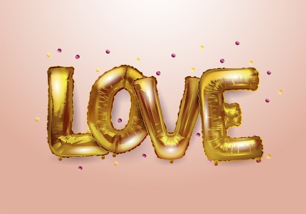 Vector 3d realistic helium balloons in the form of letters love.