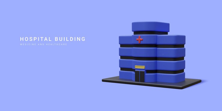 Vector 3d realistic hospital building isolated on blue background healthcare design concept vector illustration