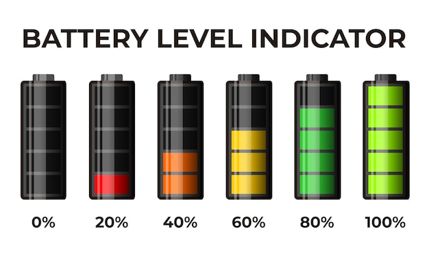 Vettore icona realistica 3d indicatore di livello batteria