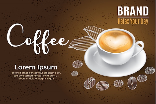 Etichetta realistica del caffè dell'illustrazione 3d per il pacchetto e prodotto pubblicitario