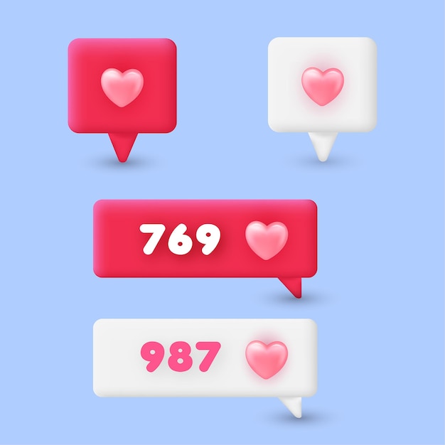 3d Realistic love icons and notifications set