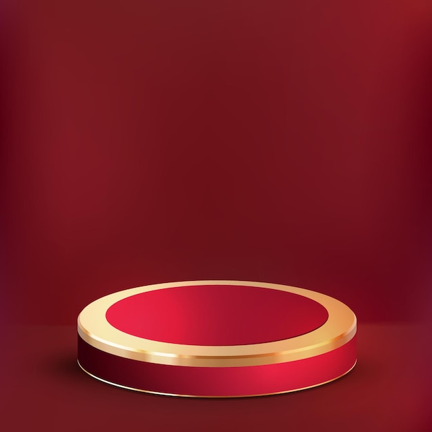 3d realistic luxury red gold podium and cute cloud background, showcase for luxury product