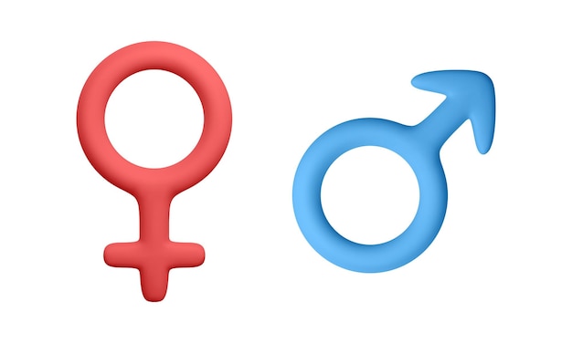 Vector 3d realistic male and female symbol isolated on white background renderings gender icons vector illustration