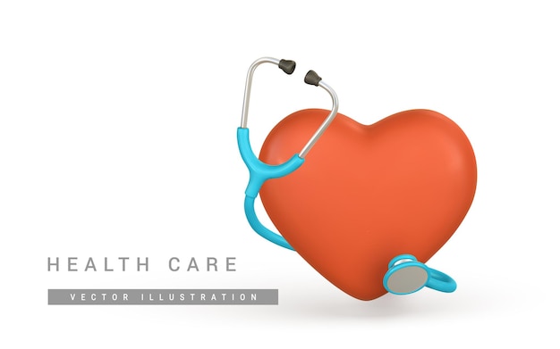 3d realistic medical stethoscope with heart icon in cartoon style vector illustration