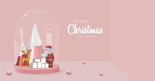 3D Realistic Merry Christmas and Happy New Year Banner with 3D Element Vector Illustration.