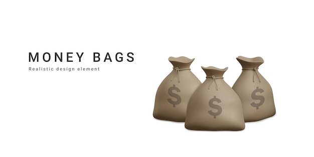 3d realistic money bags Vector illustration