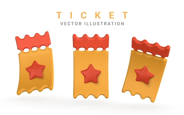 Vector 3d realistic paper ticket or coupon in plastic cartoon style vector illustration