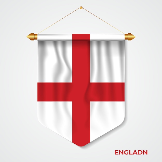Вектор 3d реалистичный вымпел англии с флагом