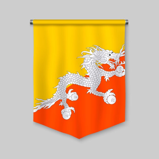 3d realistic pennant with flag of Bhutan