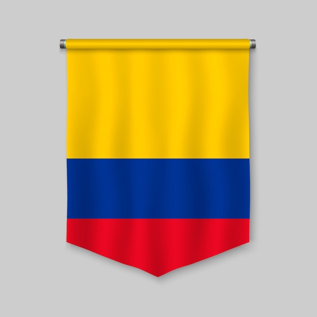 3d realistic pennant with flag of colombia