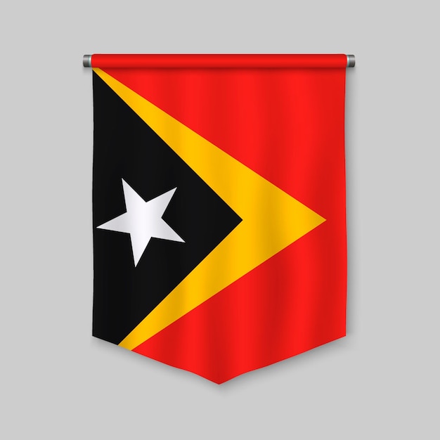 3d realistic pennant with flag of east timor