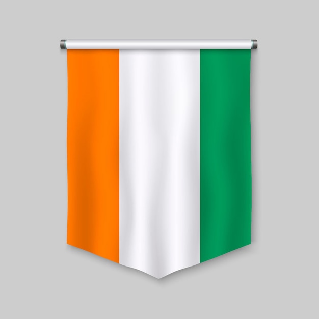 3d realistic pennant with flag of Ivory Coast