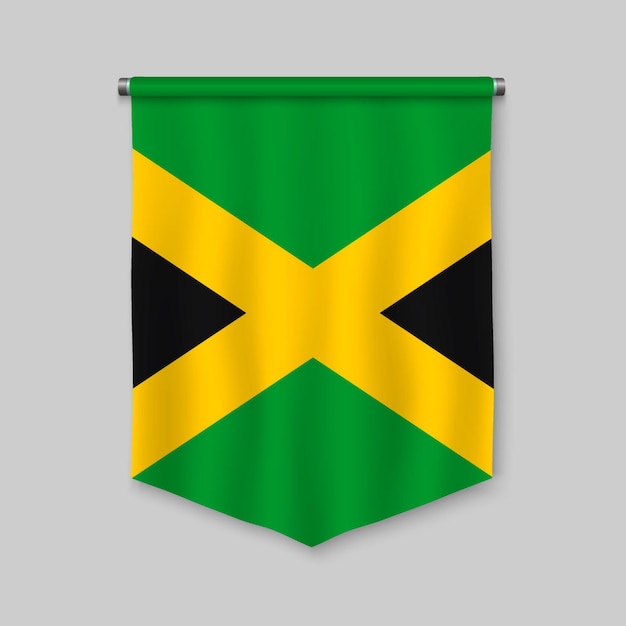 3d realistic pennant with flag of Jamaica