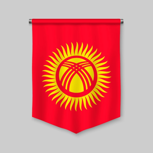 Vector 3d realistic pennant with flag of kyrgyzstan