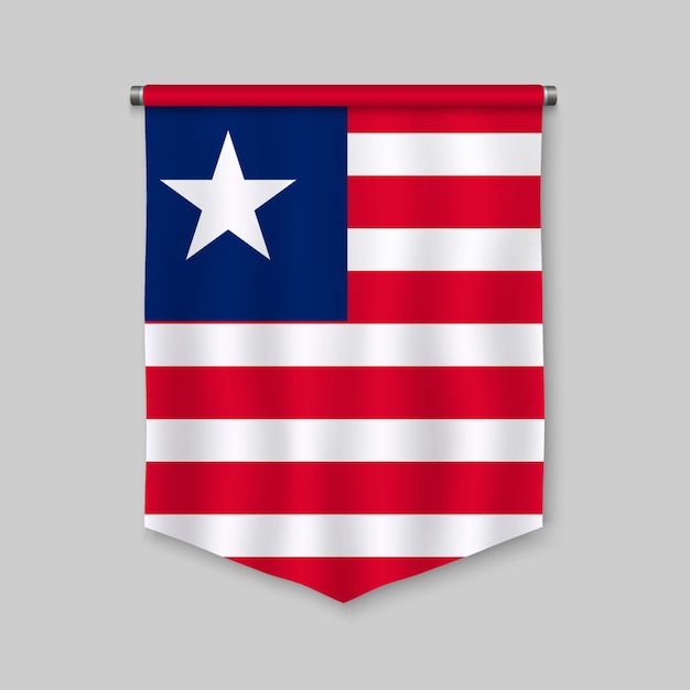 3d realistic pennant with flag of liberia