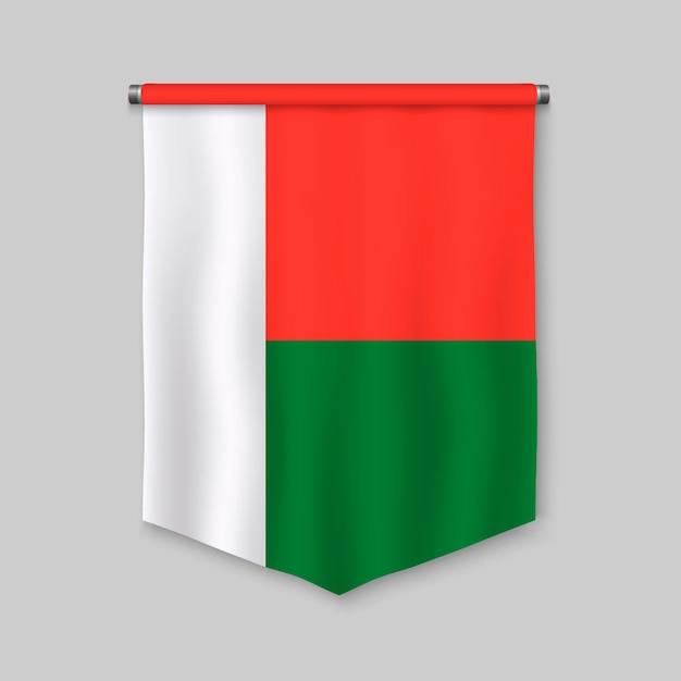 3d realistic pennant with flag of Madagascar