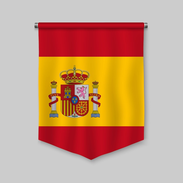 Vector 3d realistic pennant with flag of spain