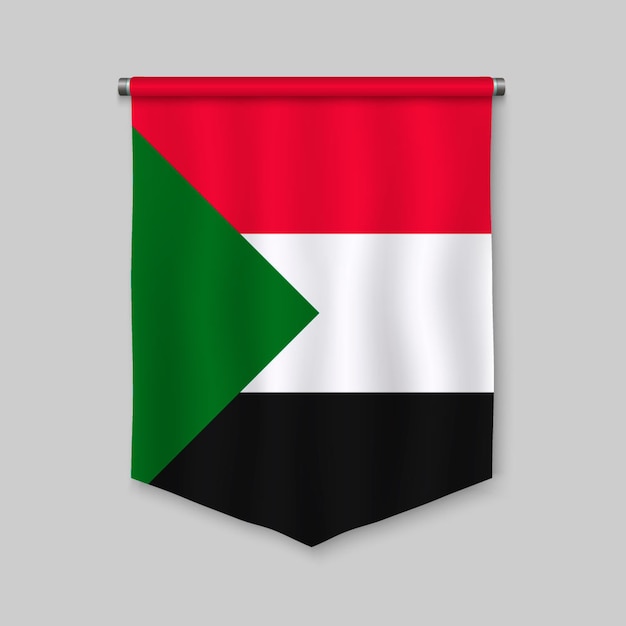 3d realistic pennant with flag of Sudan