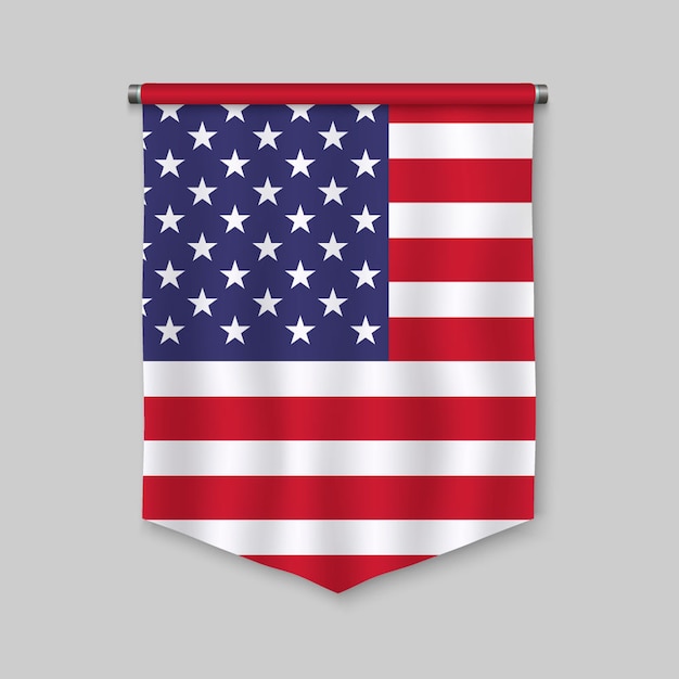 Vector 3d realistic pennant with flag of united states