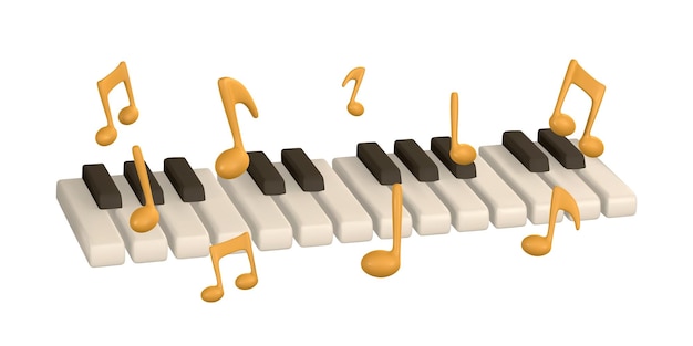 Vector 3d realistic piano keys musical instrument keyboard with music notes vector illustration