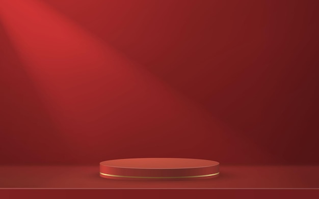 3d realistic podium or pedestal on red luxury background