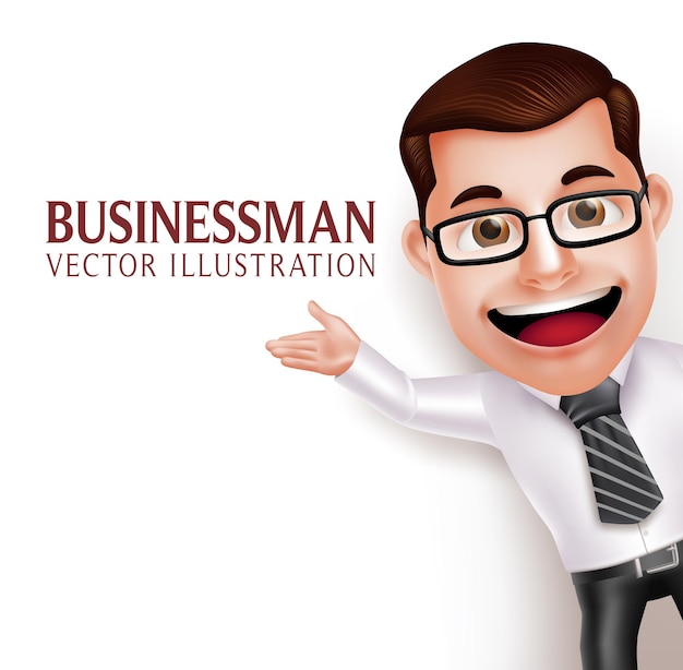 Vector 3d realistic professional business man character  waving hand for presentation