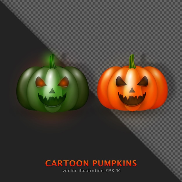 3D realistic pumpkins with angry face and red eyes. Creepy Halloween monster squashes.Jack-o-lantern