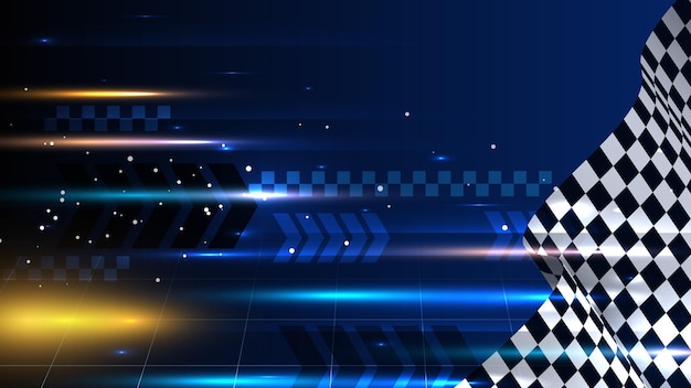 Vector 3d realistic racing style wavy flag checkered speed motion light movement background competition