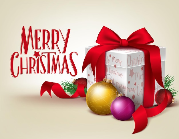 3D Realistic Red Gift with Merry Christmas Greeting in a  Background