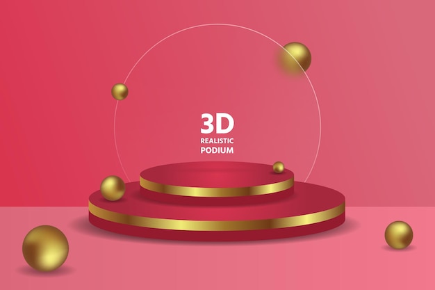 3d realistic red podium display for product placement with glassmorphism effect