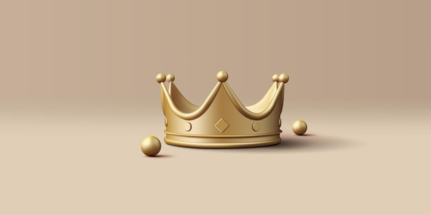 Vector 3d realistic render crown icon in trendy cartoon style with golden pearls or spheres volume