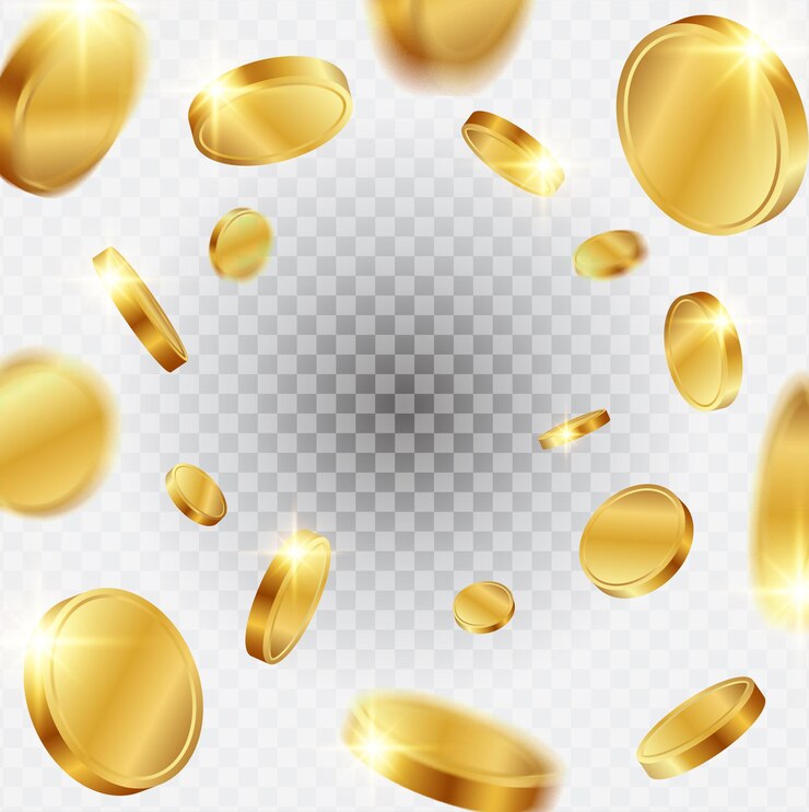 3d realistic rotating coins with scattering coin explosion concept