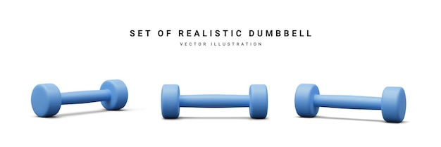 3d realistic set of blue dumbbells isolated on white background Vector illustration