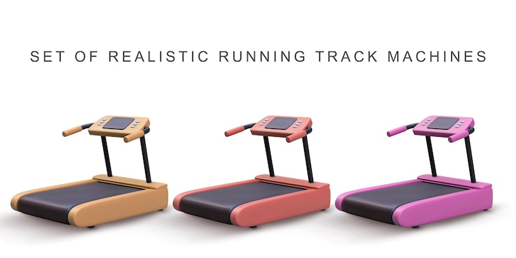 Vector 3d realistic set running track machines on white background vector illustration