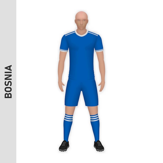Вектор 3d реалистичный макет футболиста боснийской футбольной команды temp kit