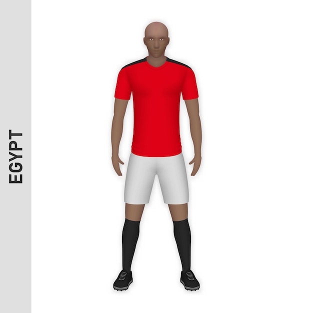 Vettore modello 3d realistico del giocatore di calcio egitto football team kit templ