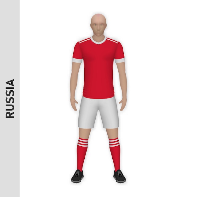 Vettore modello 3d realistico del giocatore di calcio russia football team kit temp