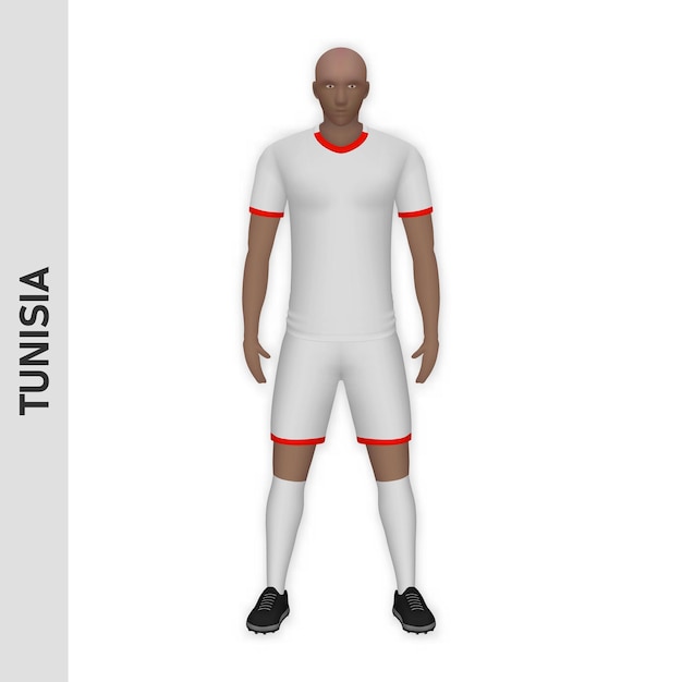 Vettore modello 3d realistico del giocatore di calcio tunisia football team kit tem