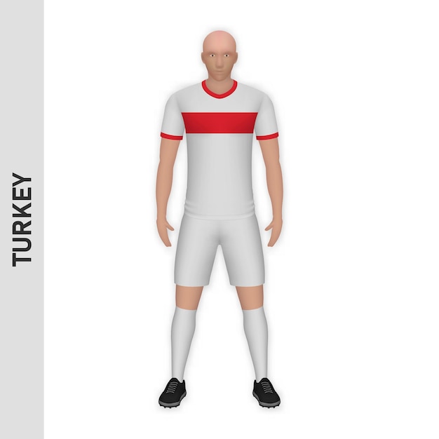 Vector 3d realistic soccer player mockup turkey football team kit temp
