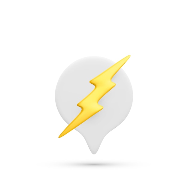 Vector 3d realistic speech bubble with thunder bolt isolated on white background. flash lightning for online social communication on applications. vector illustration.