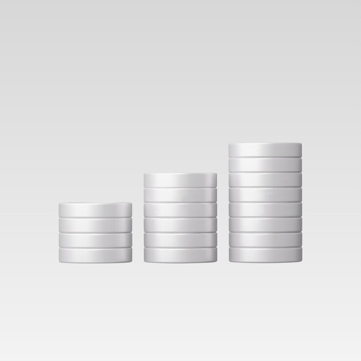 Vector 3d realistic stacks of silver coins vector illustration