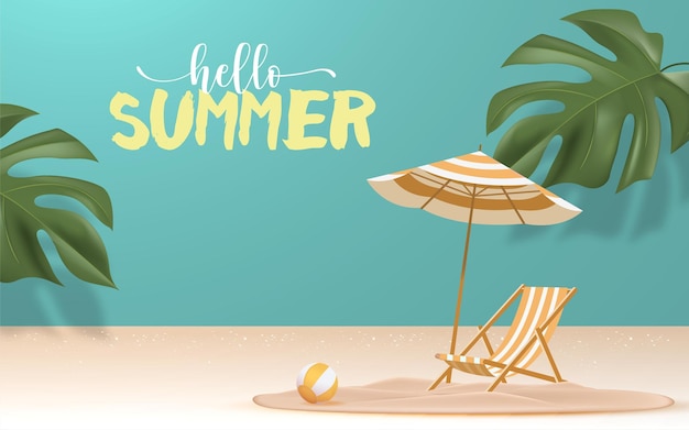 3D Realistic Summer Time Holiday Banner Design Vector Illustration