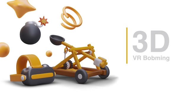 3d realistic VR glasses black bomb with fuse and catapult