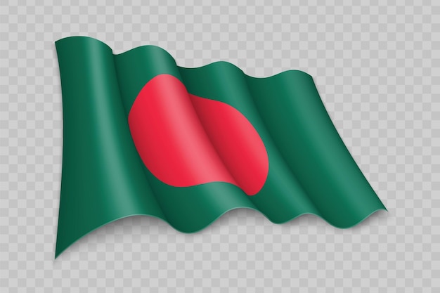 Vettore bandiera sventolante realistica 3d del bangladesh