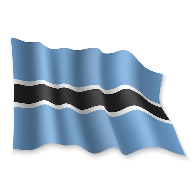 3D Realistic waving Flag of Botswana on white background