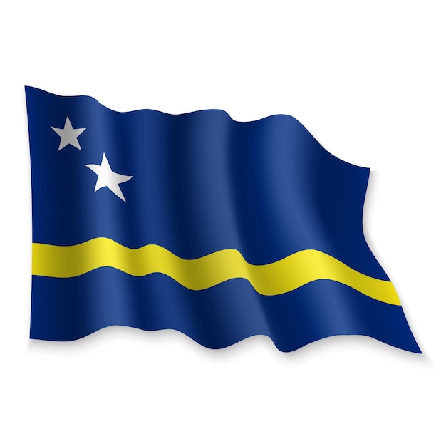 3D Realistic waving Flag of Curacao on white background